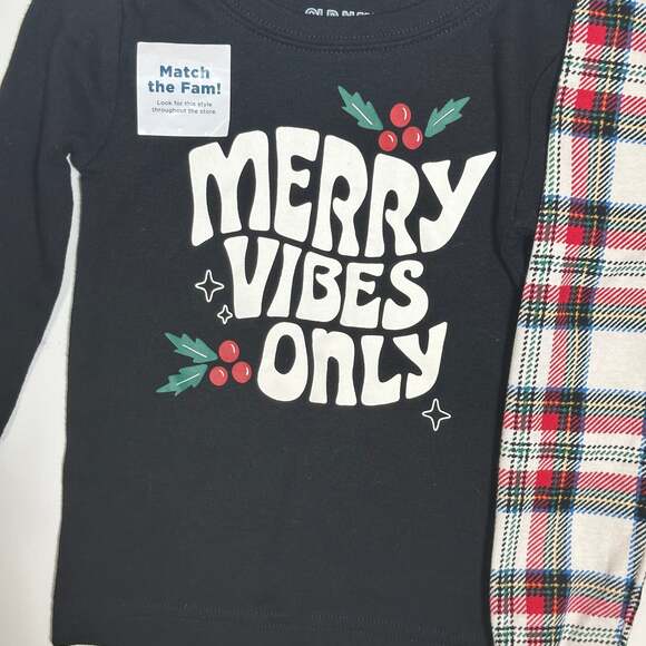 NWT Old Navy Baby Plaid Pajama Pants & Merry Vibes Only Top Size 12-18M - Picture 2 of 3